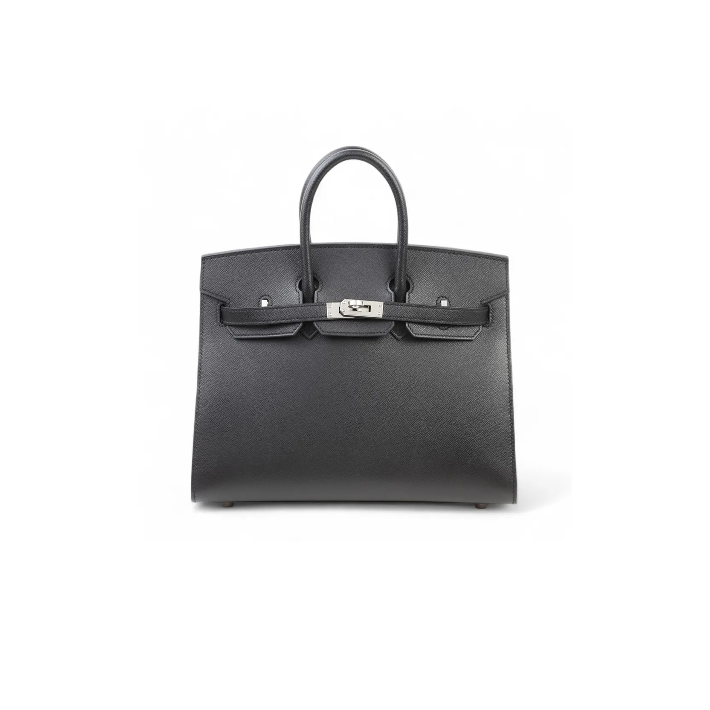 HERMES MASTER BIRKIN 25 BLACK LEATHER SILVER BUCKLE 4341856341 (25*20*13cm)